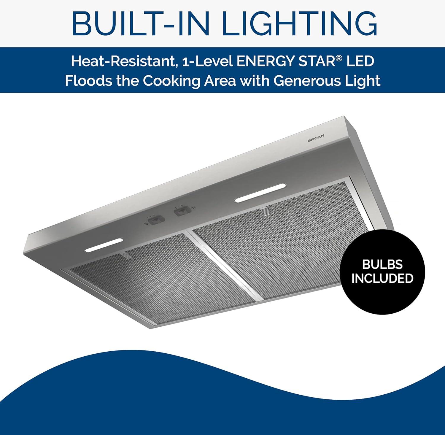 BROAN BCSEK130SS Broan(R) 30-Inch Convertible Under-Cabinet Range Hood, 250 CFM, Stainless Steel