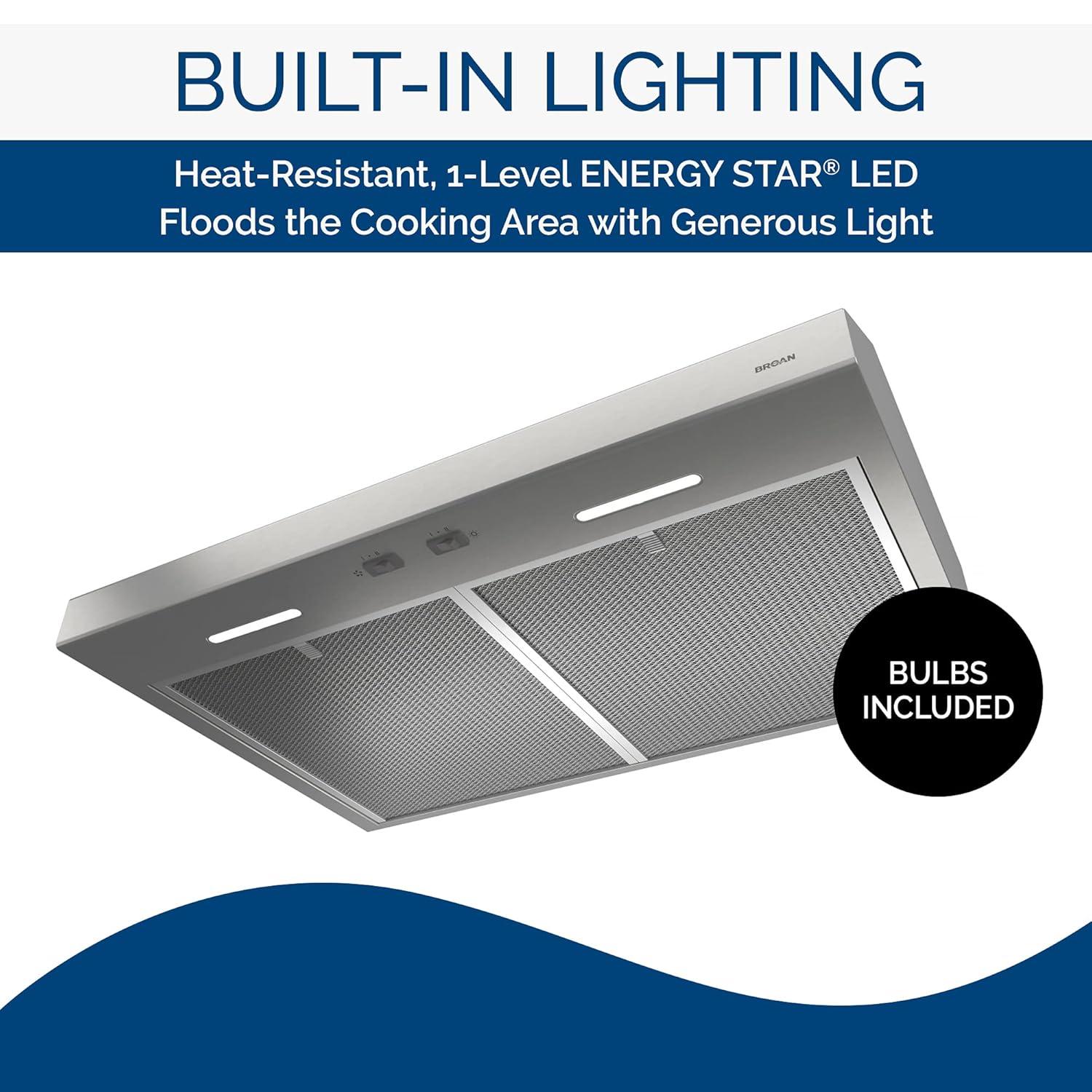 Broan NuTone 30" Stainless Steel 300 CFM Convertible Under Cabinet Range Hood with Mesh Filter