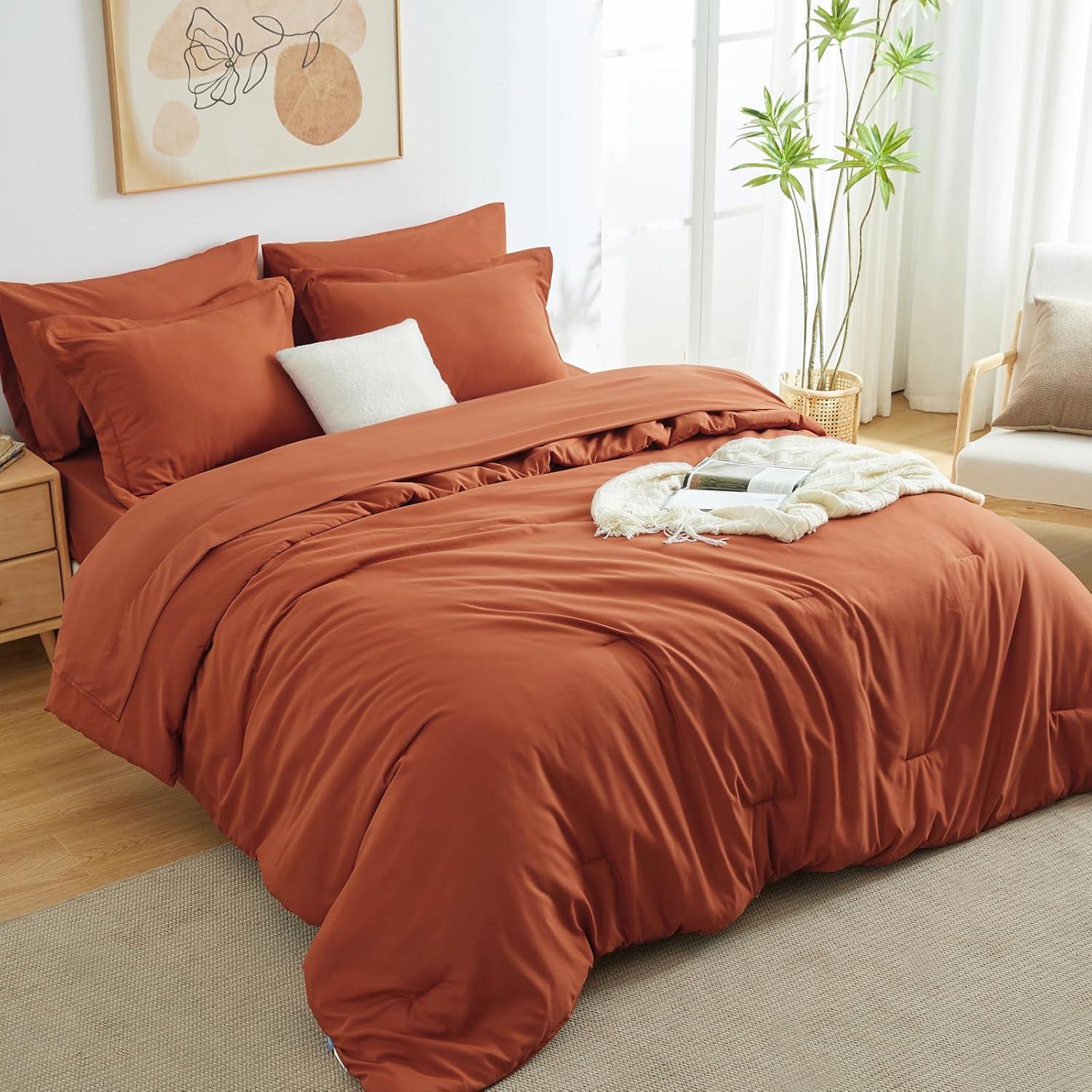 Burnt Orange Queen Microfiber Down Alternative Bed in a Bag Set