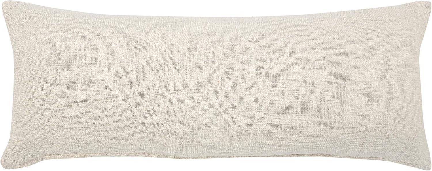 Cream Fringed Rectangular Lumbar Throw Pillow