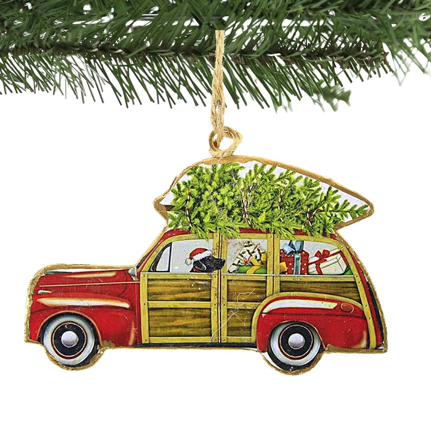 Abbott 3.25 In Dog In Woodie Ornament Tree Retro Santa Hat Gifts Tree Ornaments