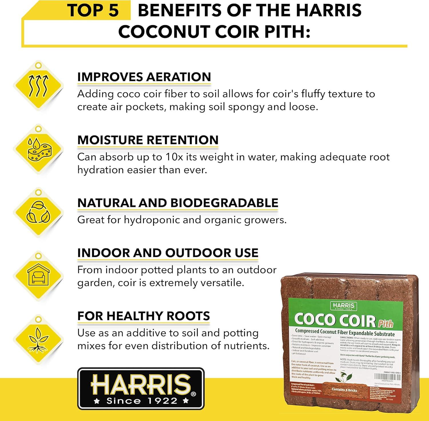 Harris COCO-4 Coco Coir Coconut Fiber Potting Mix - 4 lbs - Case of 4