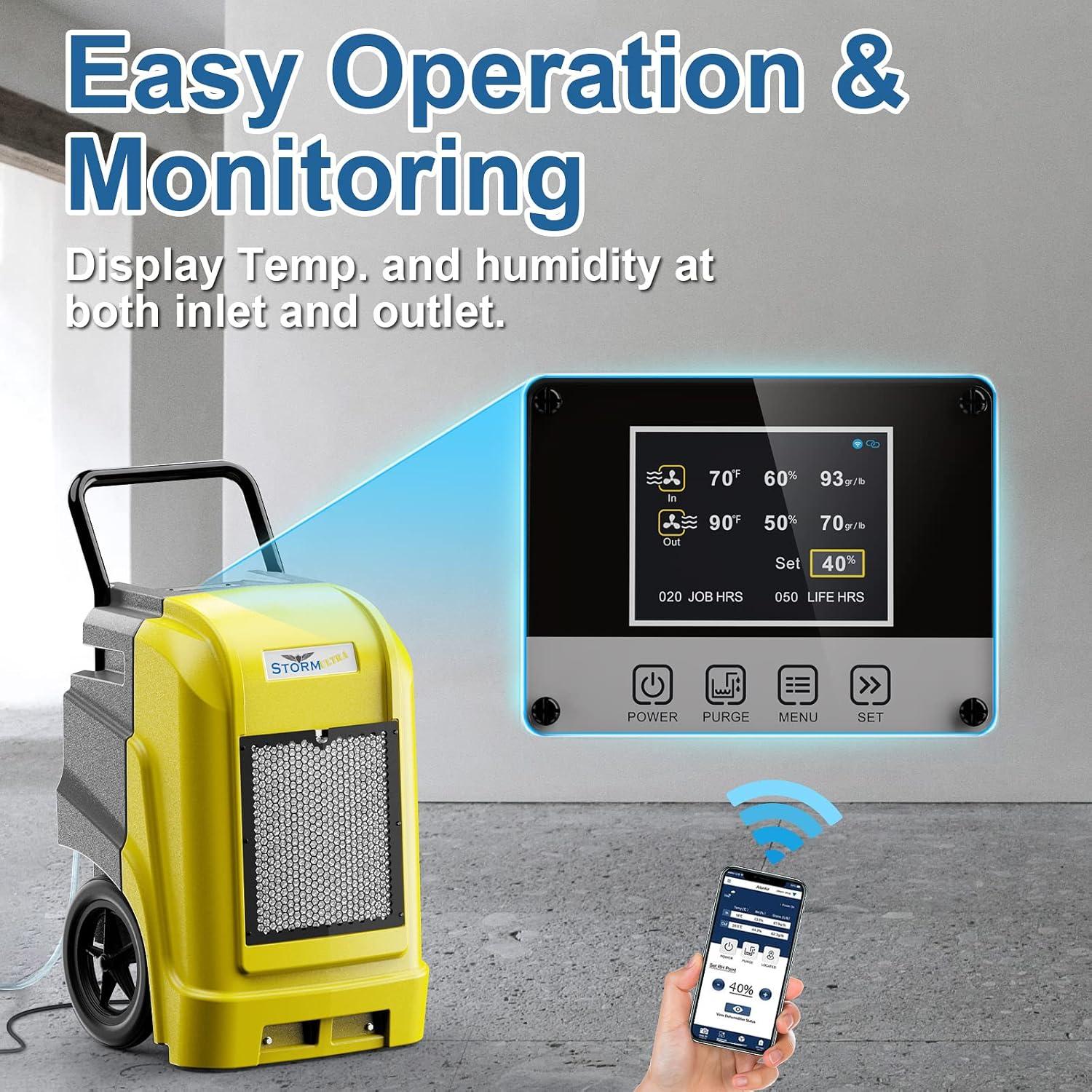 Yellow Commercial Smart WiFi Dehumidifier with Pump