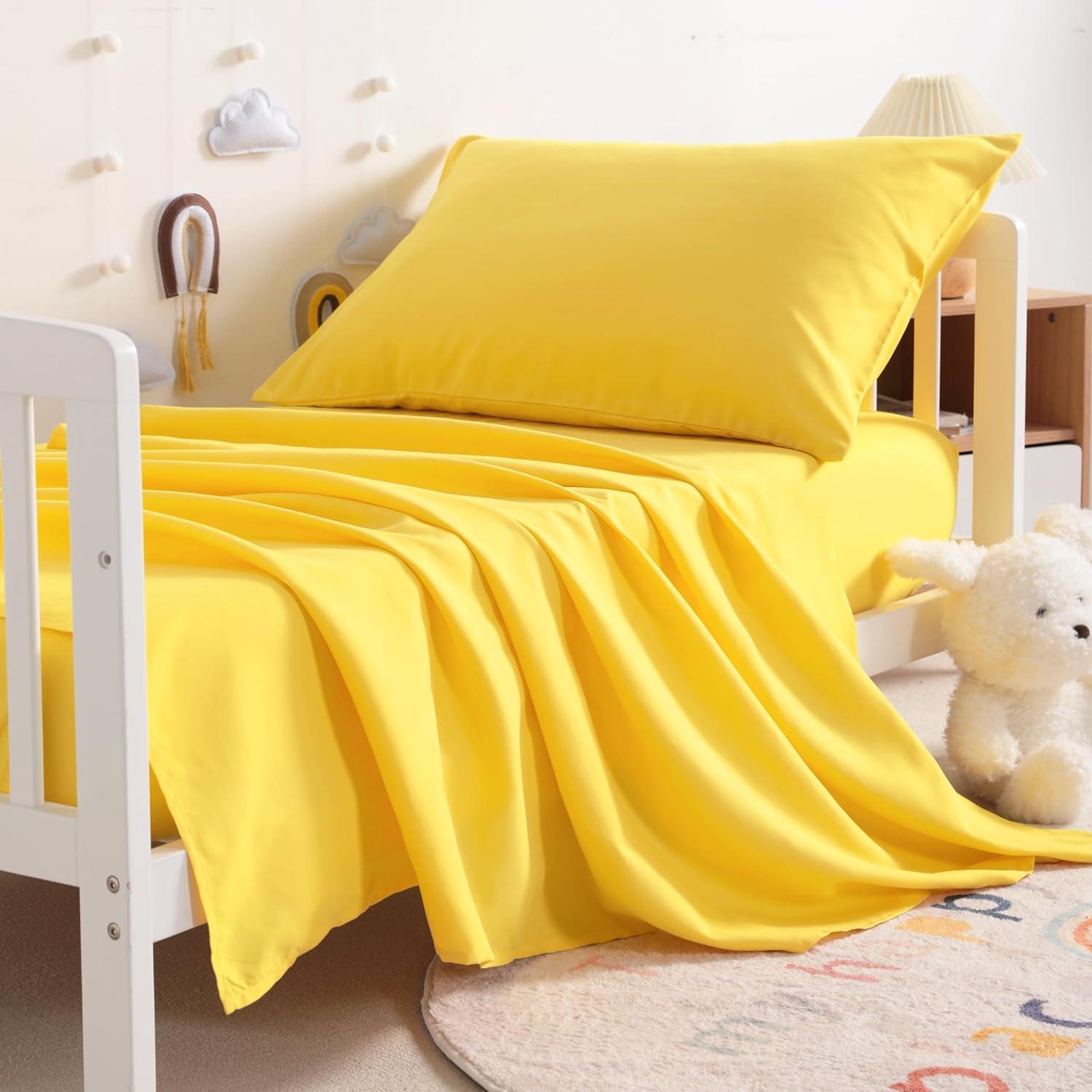 Yellow Microfiber Toddler Crib Sheet Set, 3-Piece