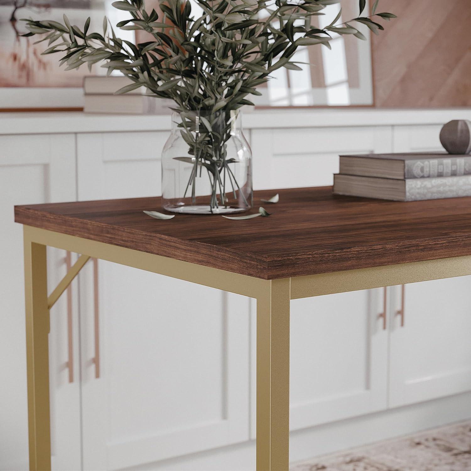 Walnut Top Polished Brass Frame Home Office Desk