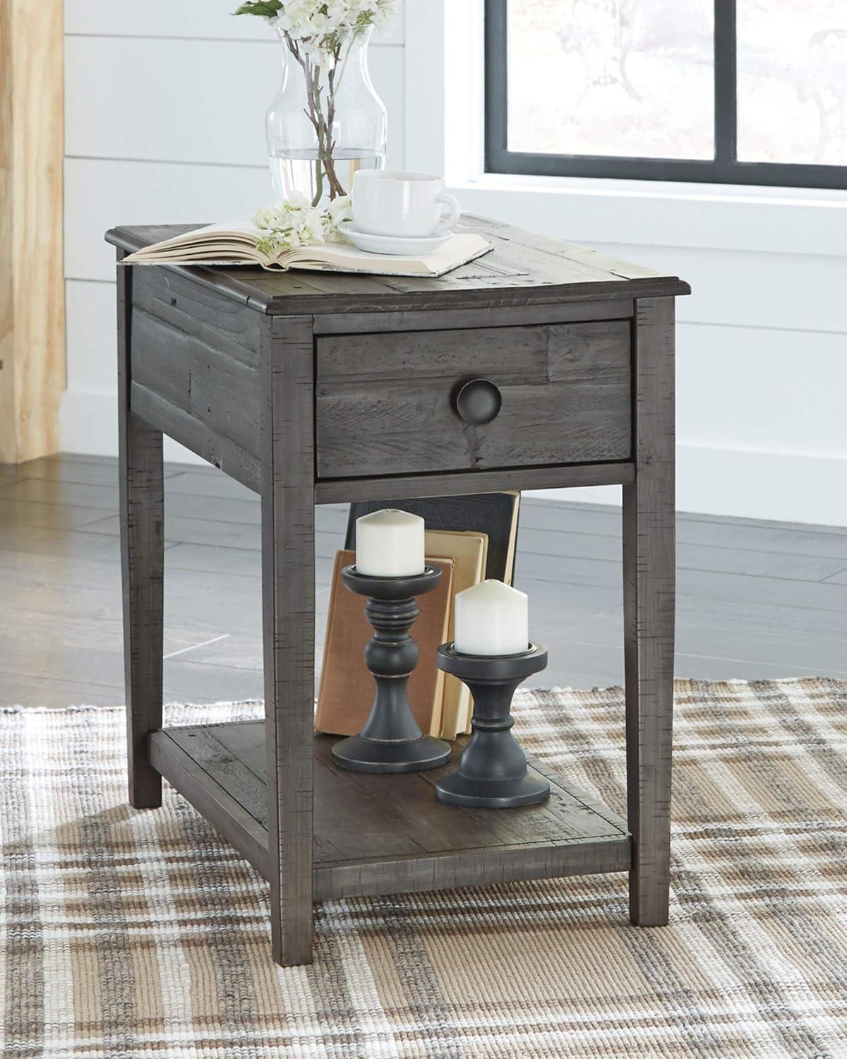 Modern Farmhouse Gray Rectangular End Table with Storage Drawer