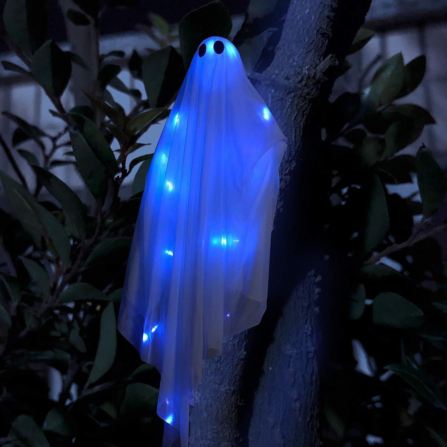 47 Inch Blue Light-Up Hanging Halloween Ghost Decoration