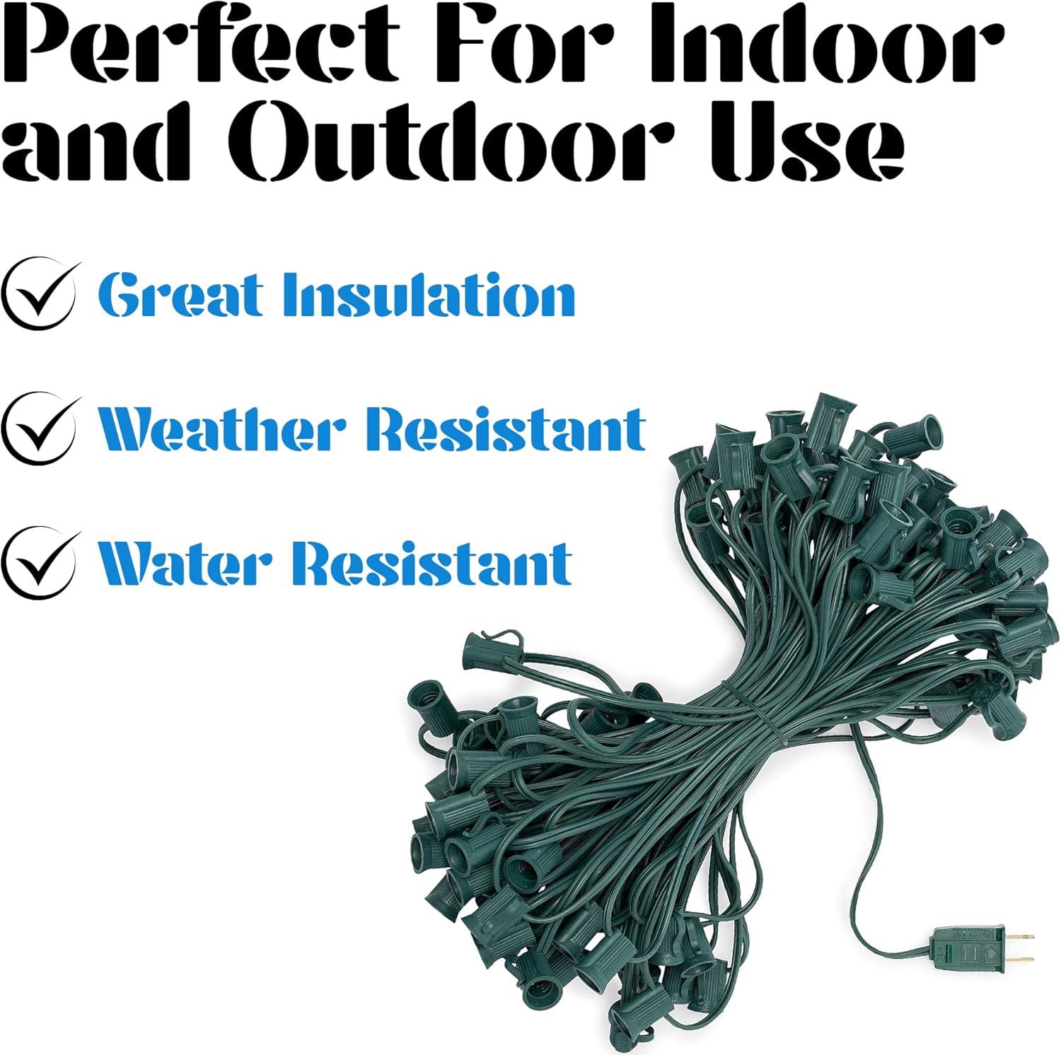 EZLS C7 25' Light Socket Stringer, Green Strand, SPT-2, 25 Sockets, 12" Spacing