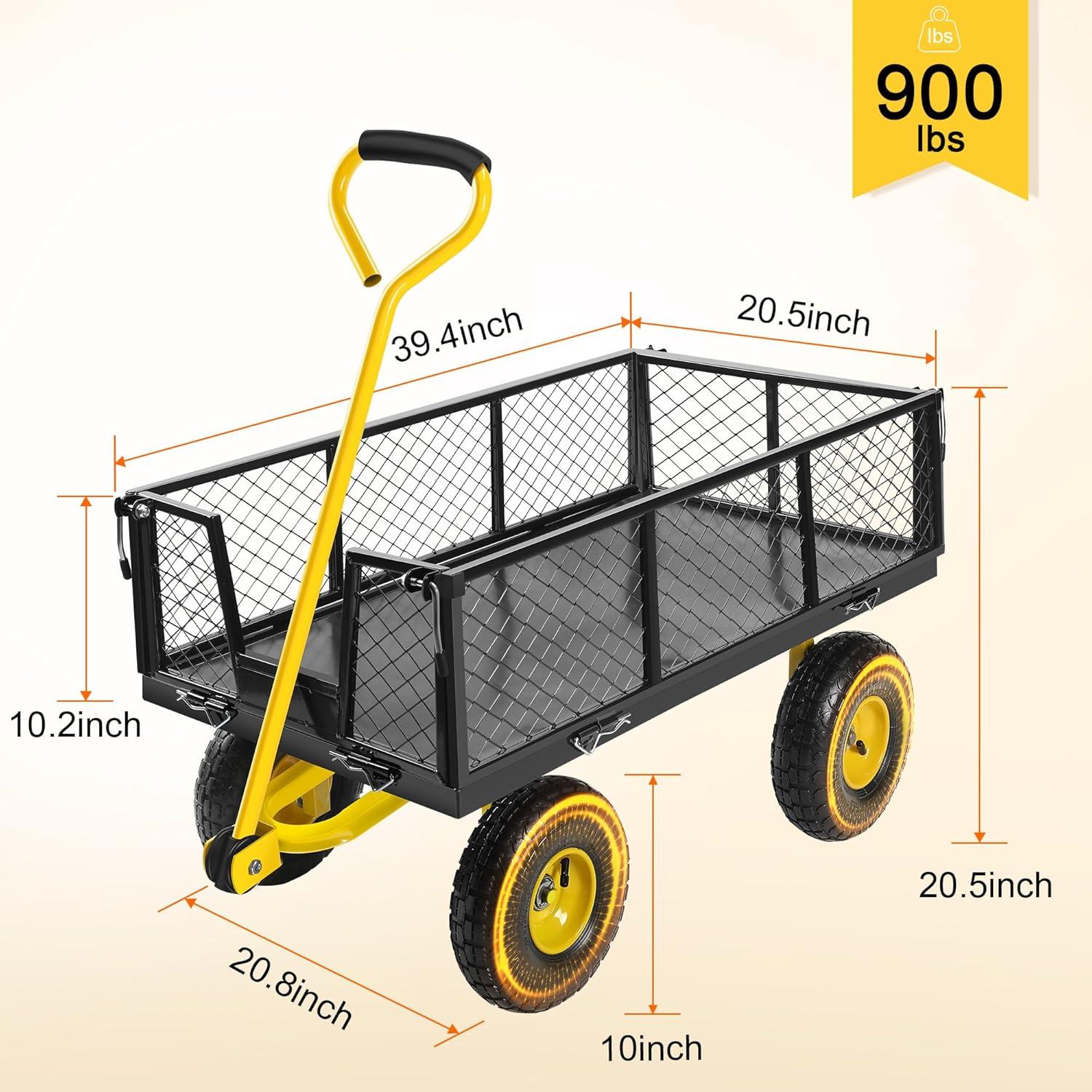 Heavy Duty Black and Yellow Steel Garden Wagon with Removable Sides