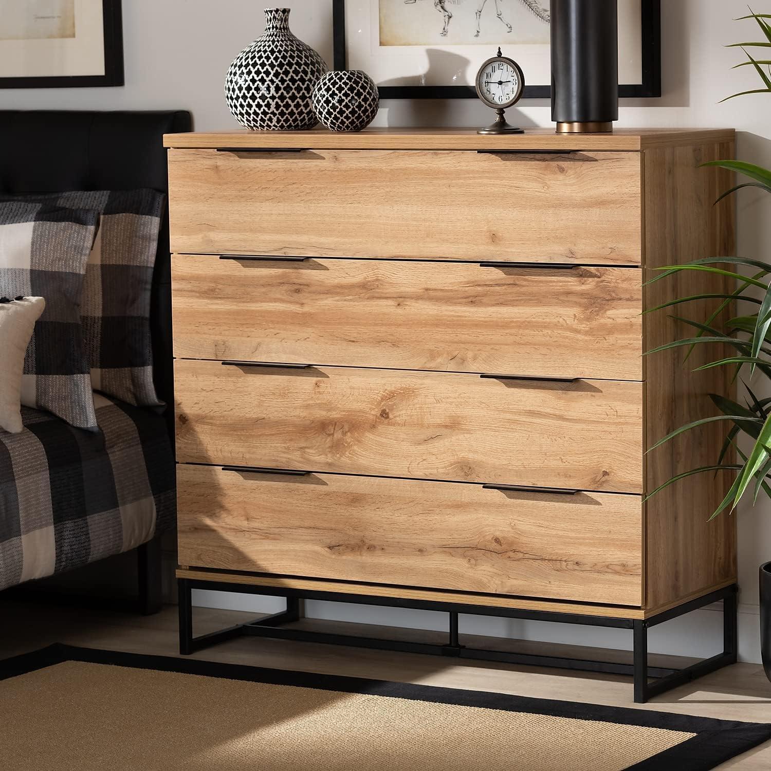 Reid Oak and Black Industrial 4-Drawer Dresser