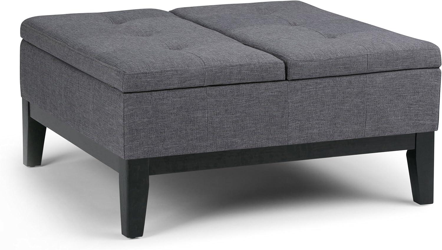 Simpli Home Dover Coffee Table Storage Ottoman in Slate Gray