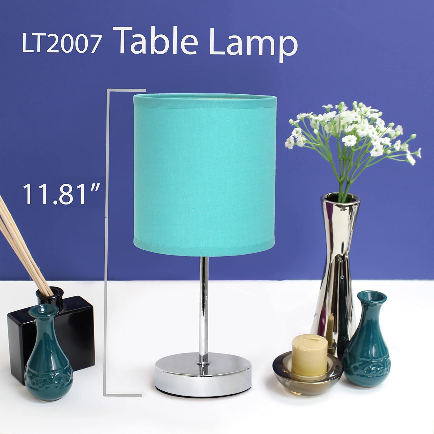 Simple Designs 11.81" 2-Pack Basic Chrome Mini Table Lamp Set with Fabric Shades, Blue