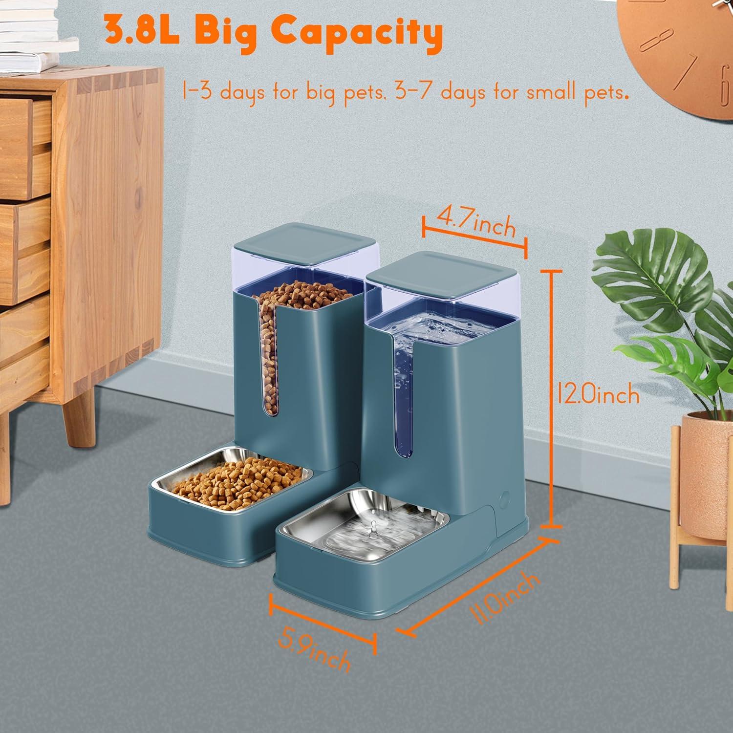 Automatic Cat Feeder and YPF5 Cat Water Dispenser in Set 2 Packs Automatic Dog Feeder and Dog Water Dispenser 1 Gallon for Small Medium Big Dog Pets Puppy Kitten (deep Gray)