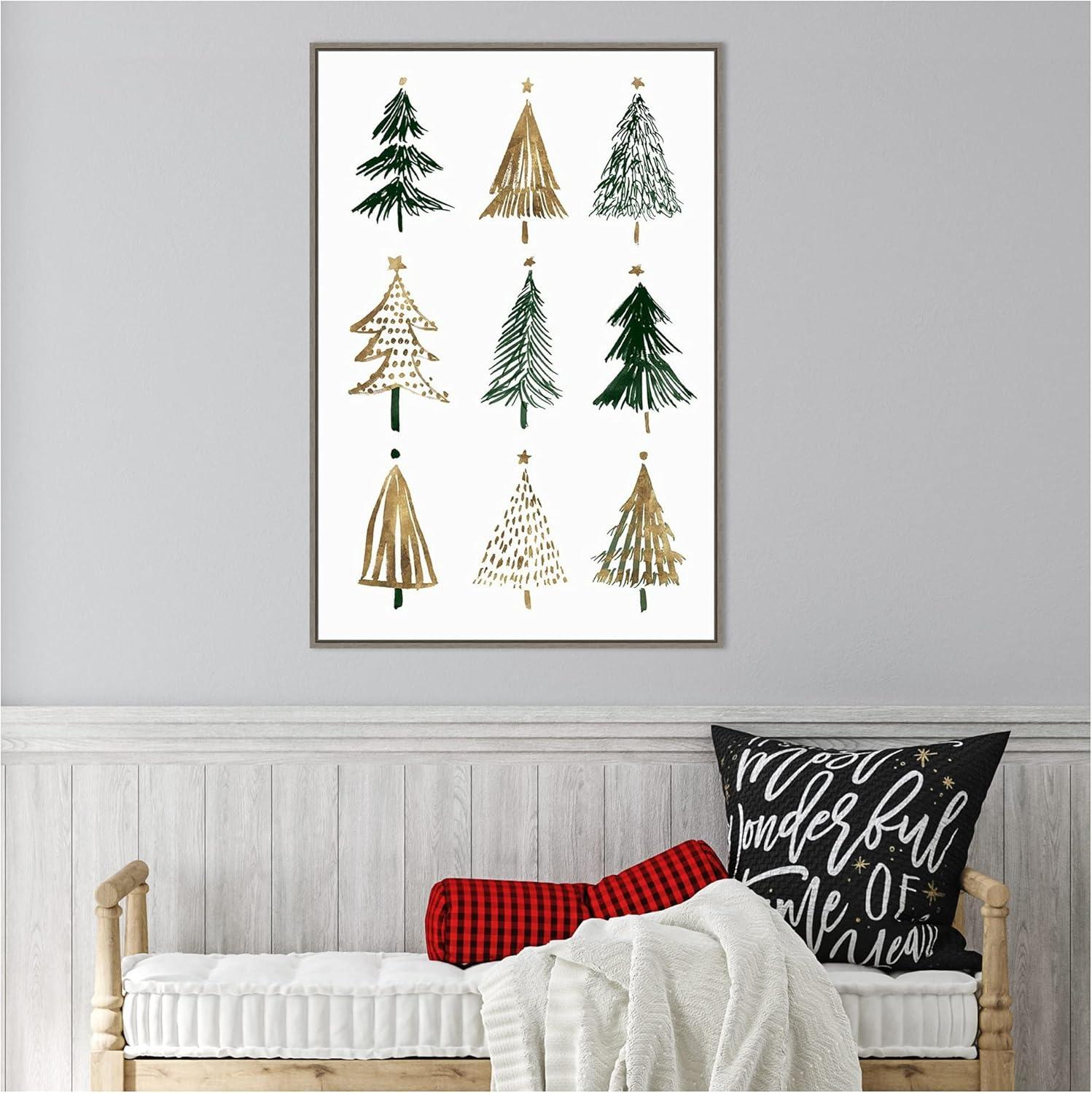 Nordic Evergreen Trees Christmas Framed Canvas Wall Art