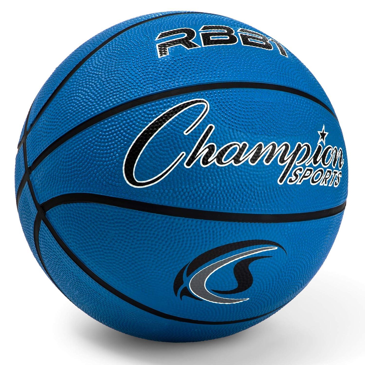 Champion Sports Rubber Official Basketball, Heavy Duty - Pro-Style Basketballs, and Sizes - Premium Basketball Equipment, Indoor Outdoor - Physical Education Supplies (Size 7, Blue)