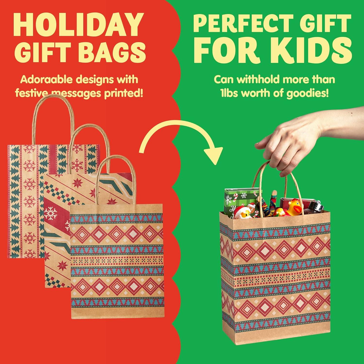 JOYFY 24pcs Christmas Gift Bags Assorted Kraft Gift Bags for Kids' Xmas Gifts Bags