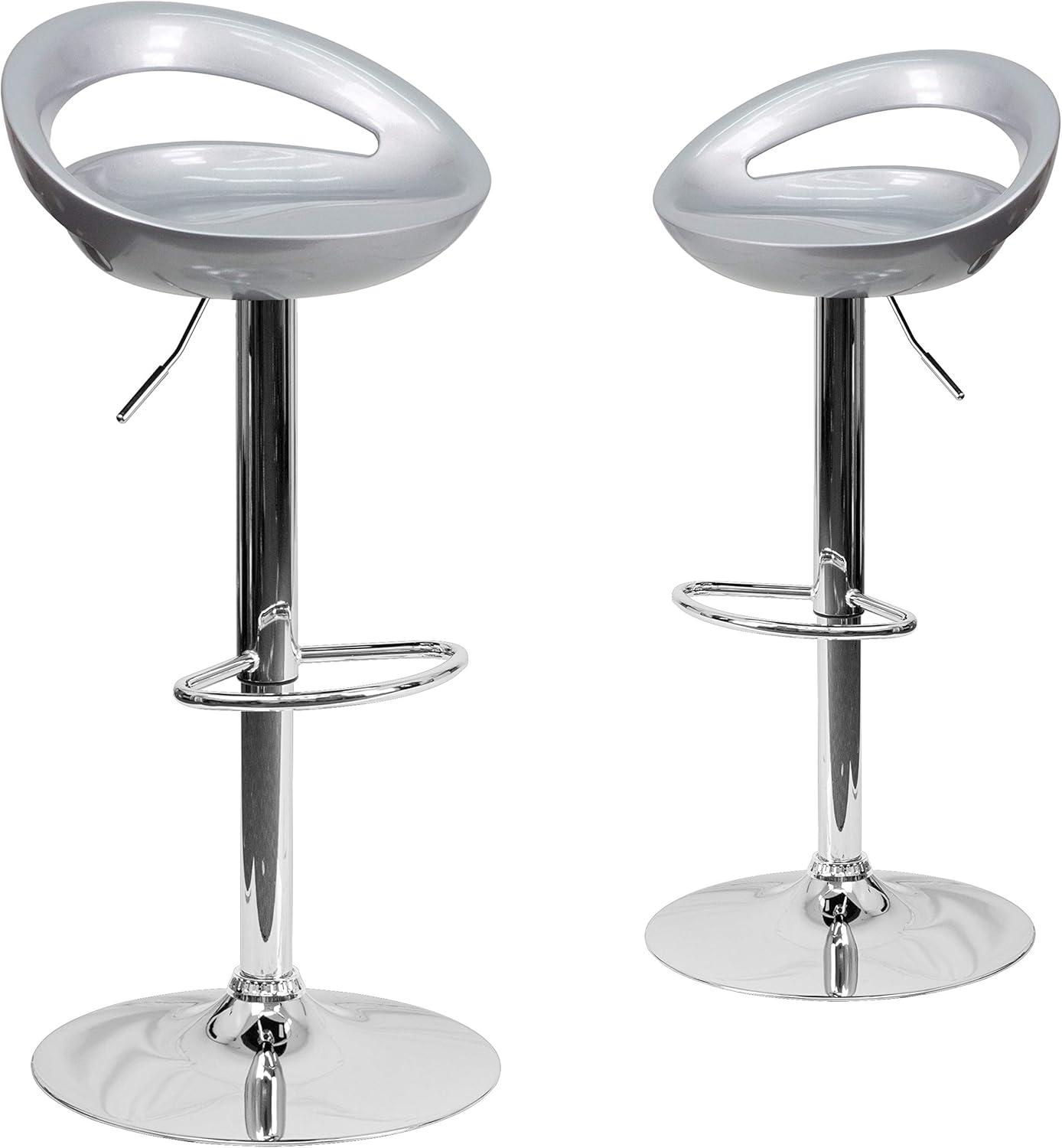 Flash Furniture Contemporary Black Plastic Adjustable Height Barstool with Rounded Cutout Back and Chrome Base