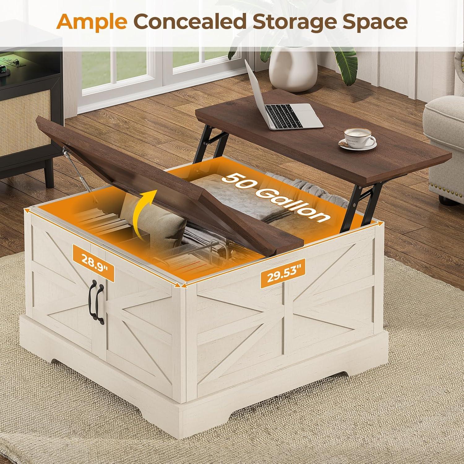 Jode Lift Top Coffee Table for Living Room with 4 Sliding Barn Doors