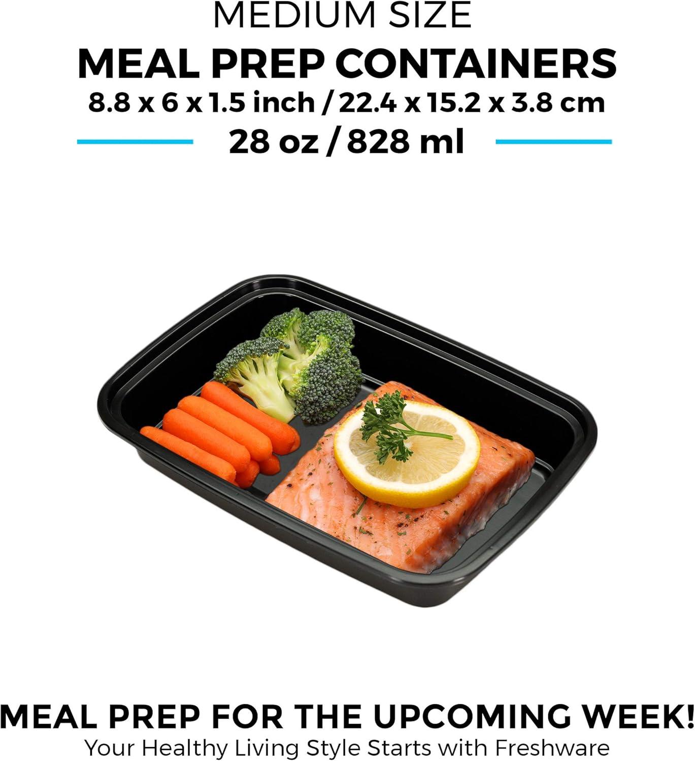 15-Pack Black Rectangular BPA-Free Meal Prep Containers with Snap Lids