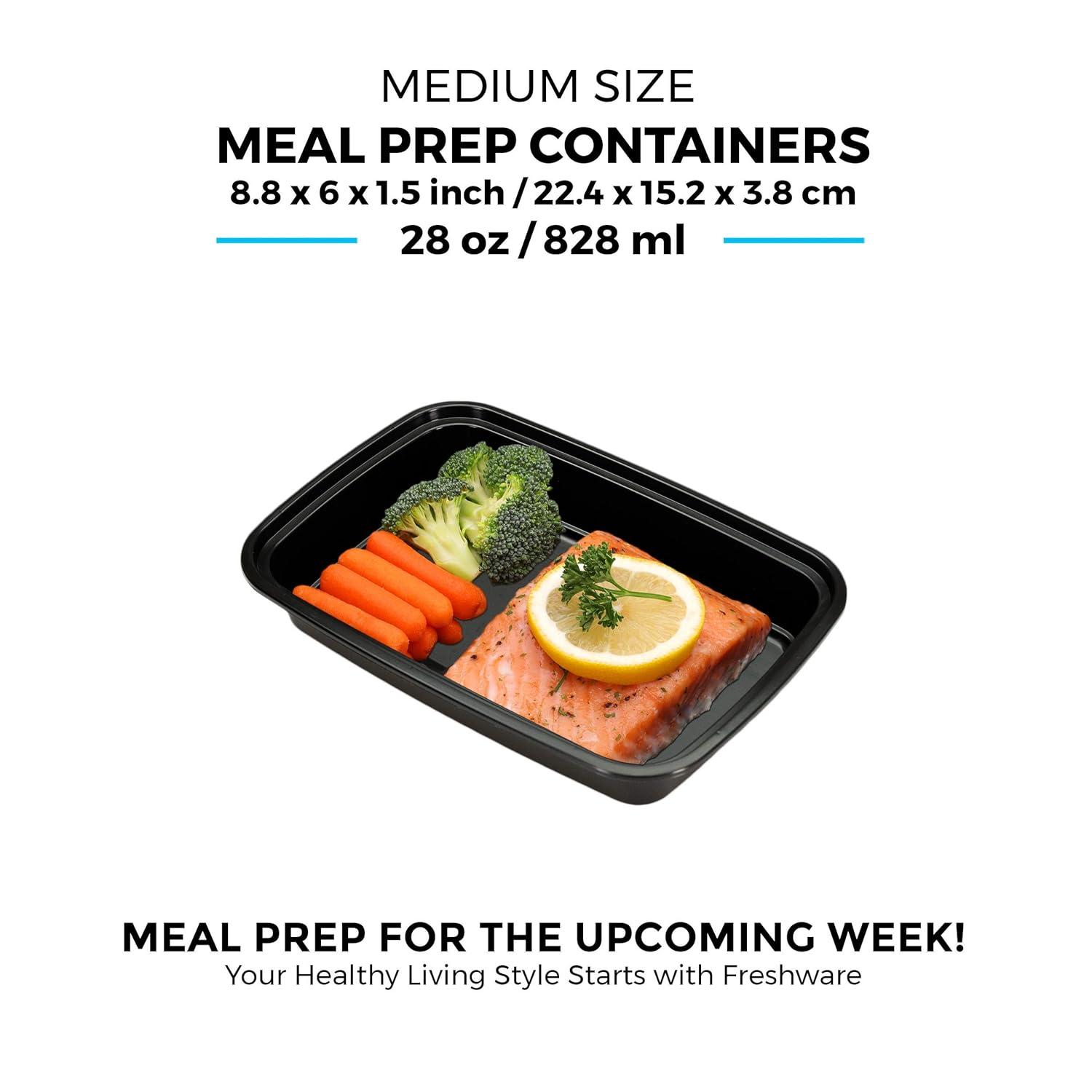 Freshware Meal Prep Containers [15 Pack] 1 Compartment Food Storage Containers with Lids, Bento Box, BPA Free, Stackable, Microwave/Dishwasher/Freezer Safe (28 oz) Black