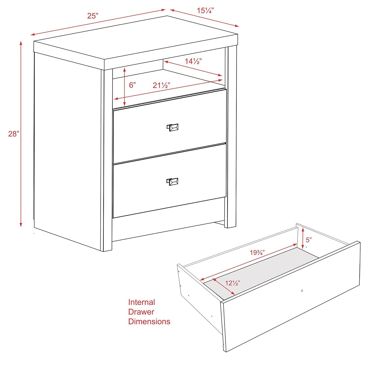 Calla Tall 2 Drawer Nightstand White - Prepac: Modern Style, Wood Composite, Includes Anti-Tip Hardware