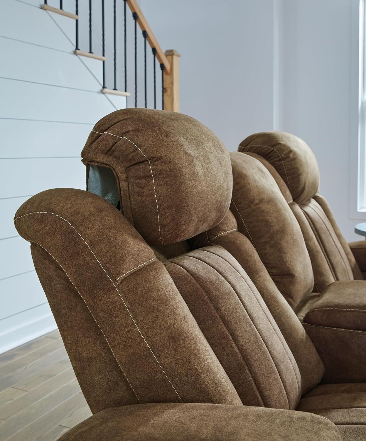 Brown Faux Leather Power Reclining Sofa with Storage