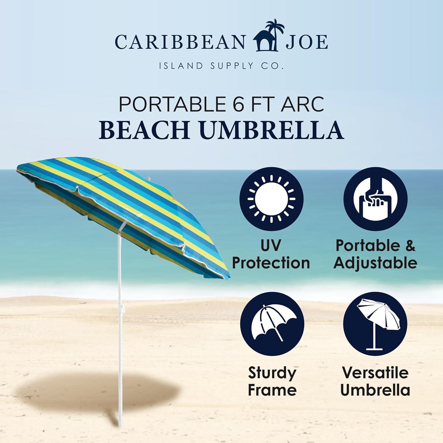 Caribbean Joe 6ft Beach Umbrella with UV Protection and Matching Case