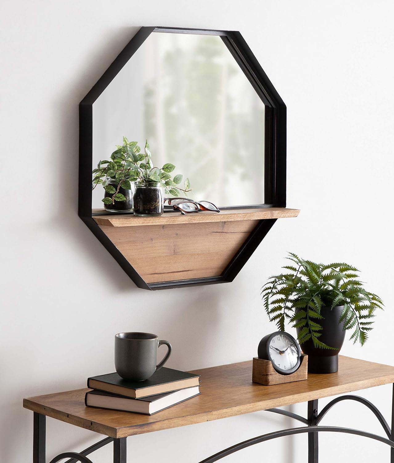 24" x 24" Owing Functional Wall Mirror Brown - Kate & Laurel All Things Decor: Modern Octagon Shape, Metal Frame