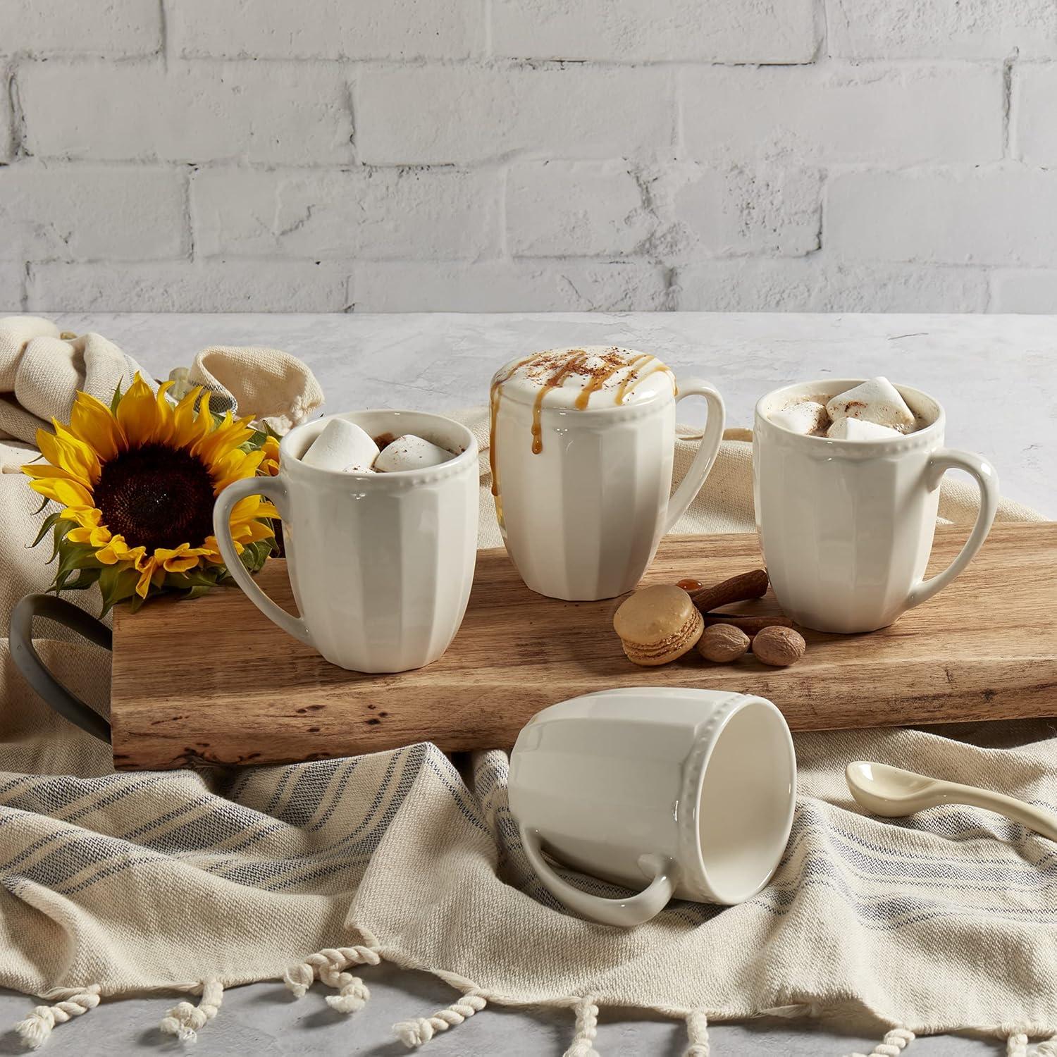 Bone White Porcelain Embossed 4-Piece Mug Set