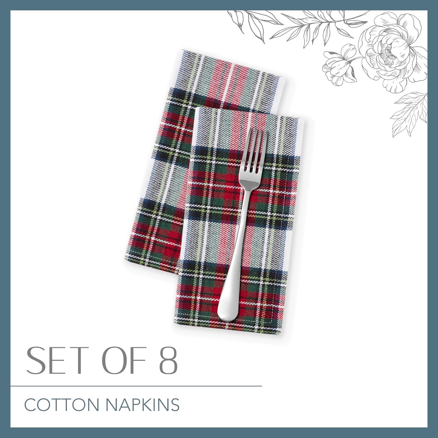 Christmas Classic Holiday Plaid Cotton Napkin Set of 8 - Multicolor - 17x17 - Elrene Home Fashions