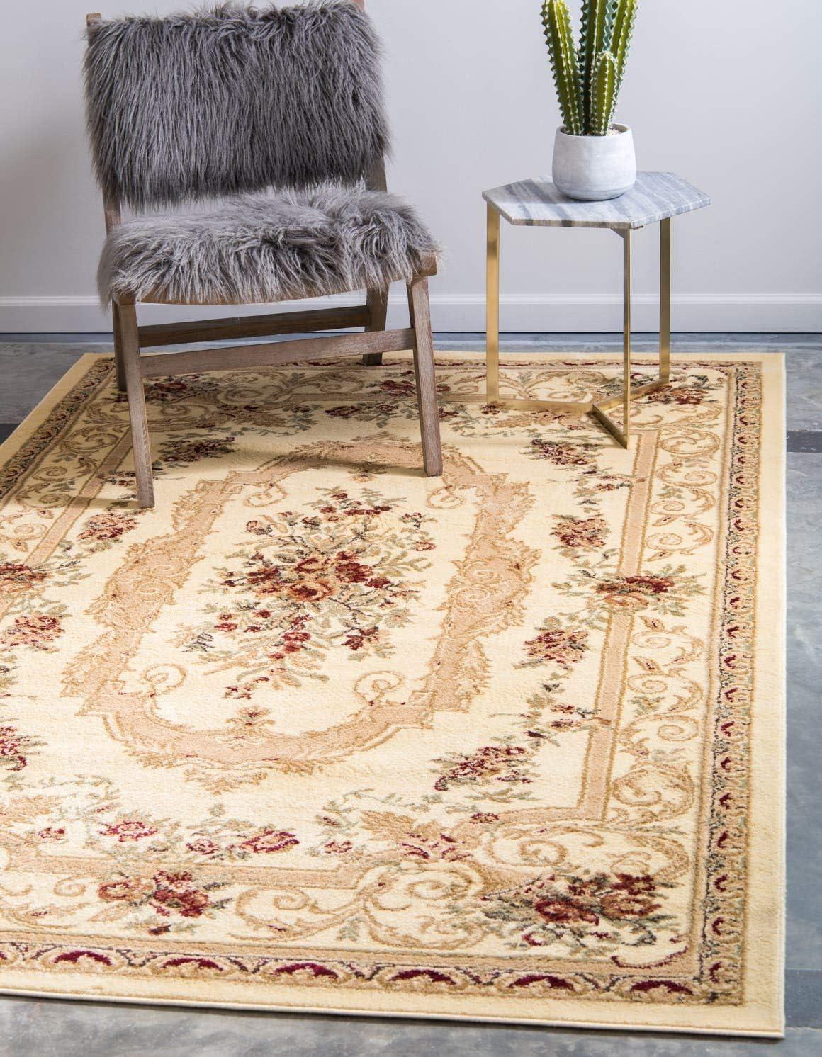 Elegant Ivory Floral Indoor Area Rug 10' x 13' - Stain-Resistant & Pet-Friendly