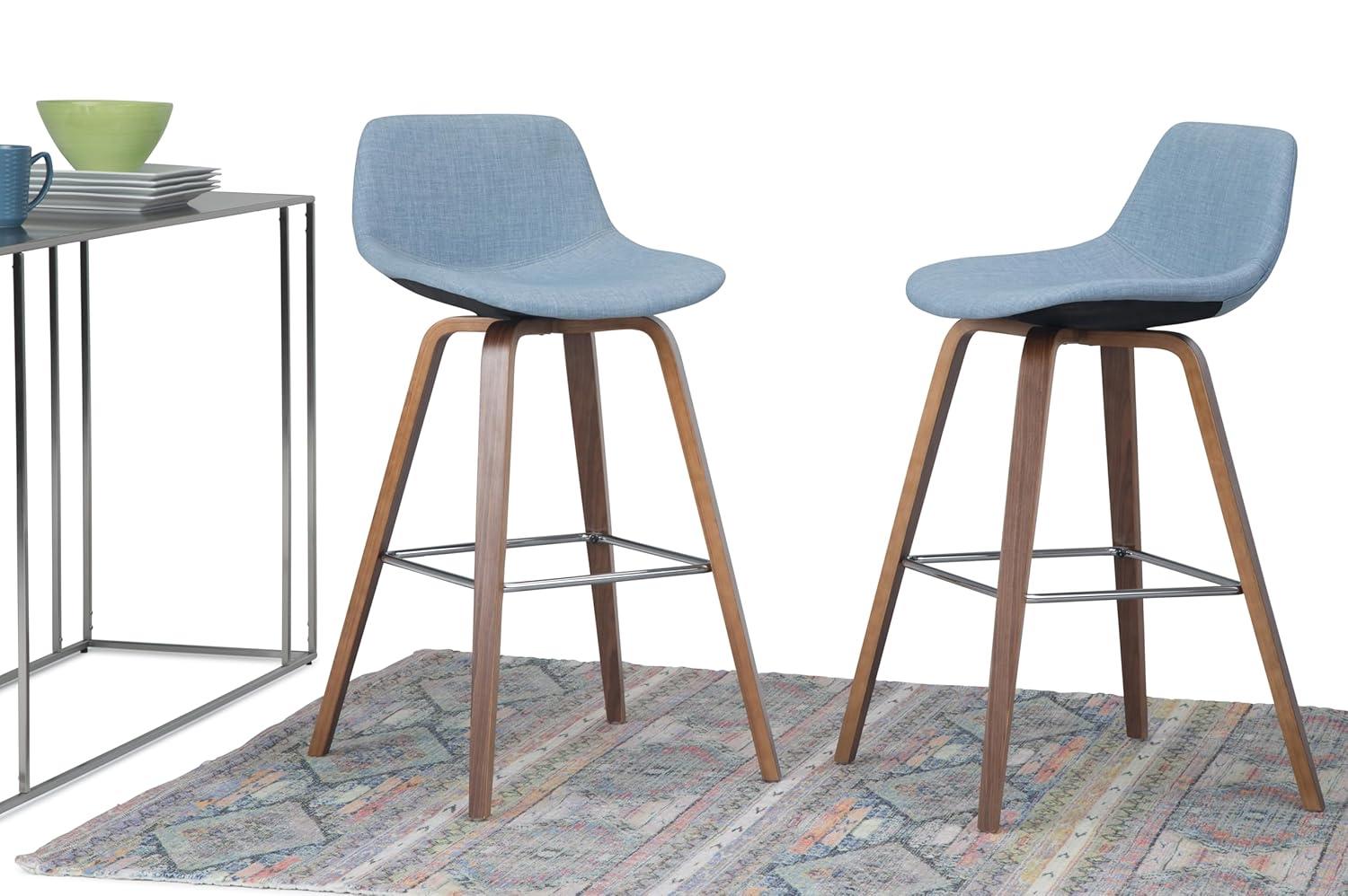 Simpli Home Randolph Upholstered Bentwood Mid-Century Modern Bar & Counter Stool with Chrome Footrest (Set of 2)