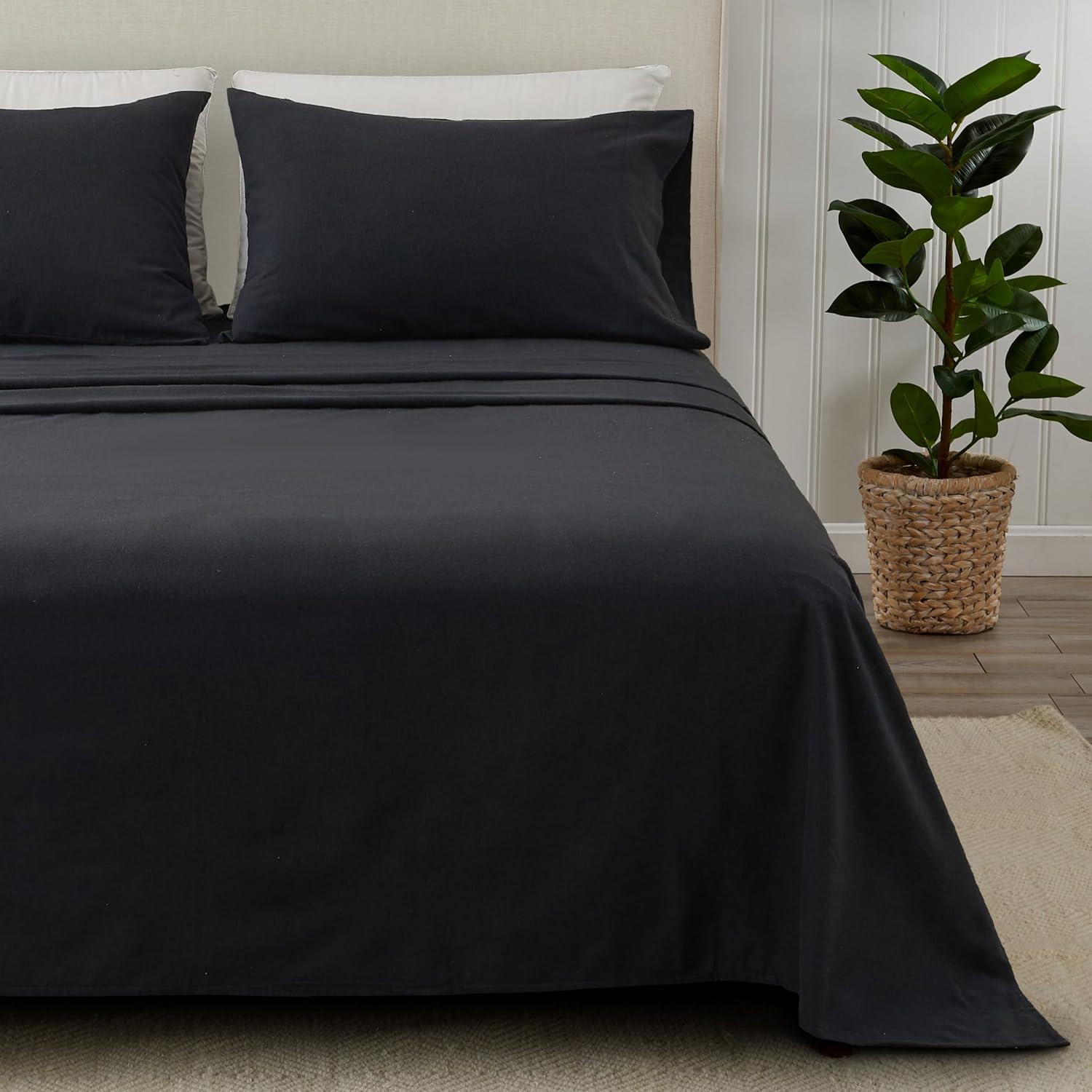 Black Full Size Cotton Flannel Sheet Set