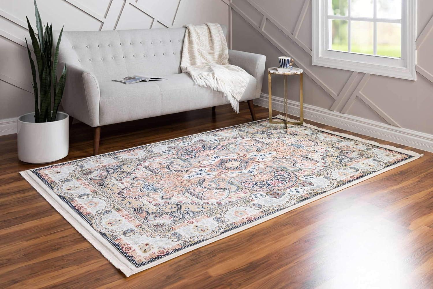 Unique Loom Glasgow Narenj Rug Ivory/Blue 3' x 5' 1" Rectangle Floral Traditional Perfect For Living Room Bed Room Dining Room Office