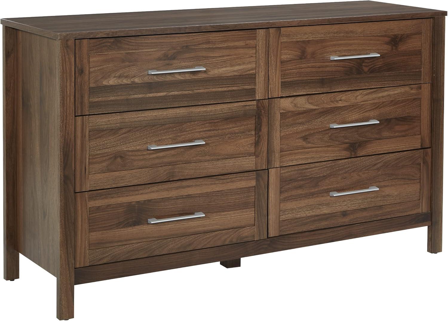 Classic Walnut 6-Drawer Horizontal Dresser with Soft Close