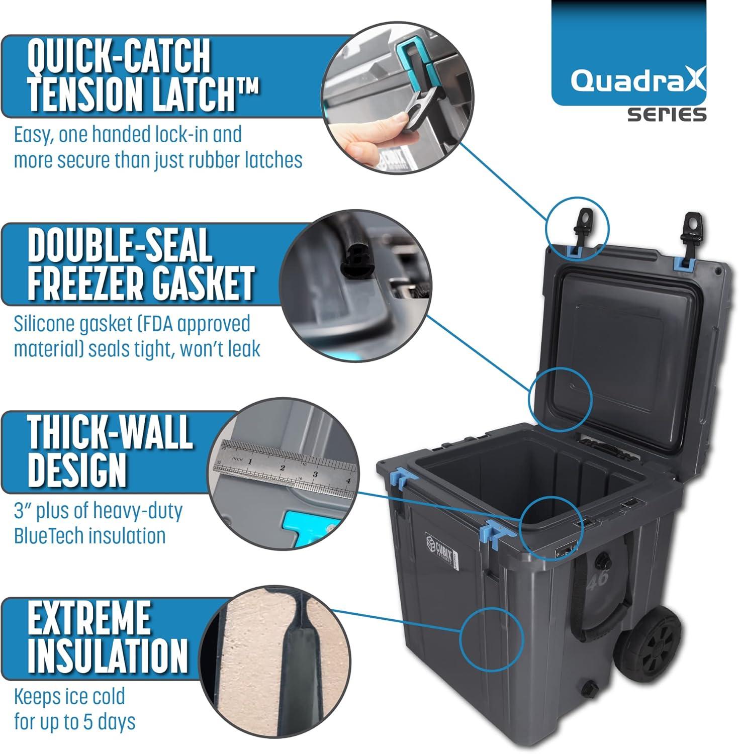 Cubix Outdoors 46 QT QuadraX Wheeled Portable Insulated Hard Cooler - Fits 26 Cans - Granite Gray