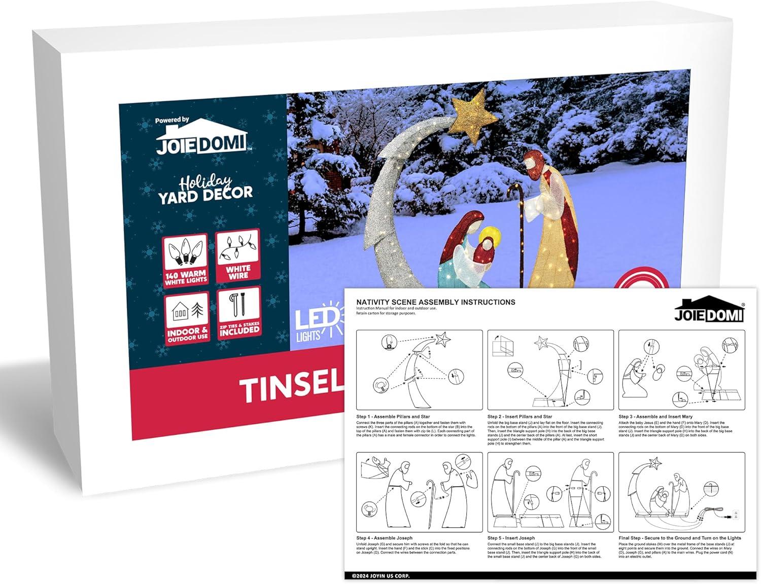 Joiedomi 5FT Christmas Nativity Scene Yard Light with Pre-Lit LED Lights for Indoor Outdoor Garden, Lawn, Christmas Event, Christmas Eve Night Decoration