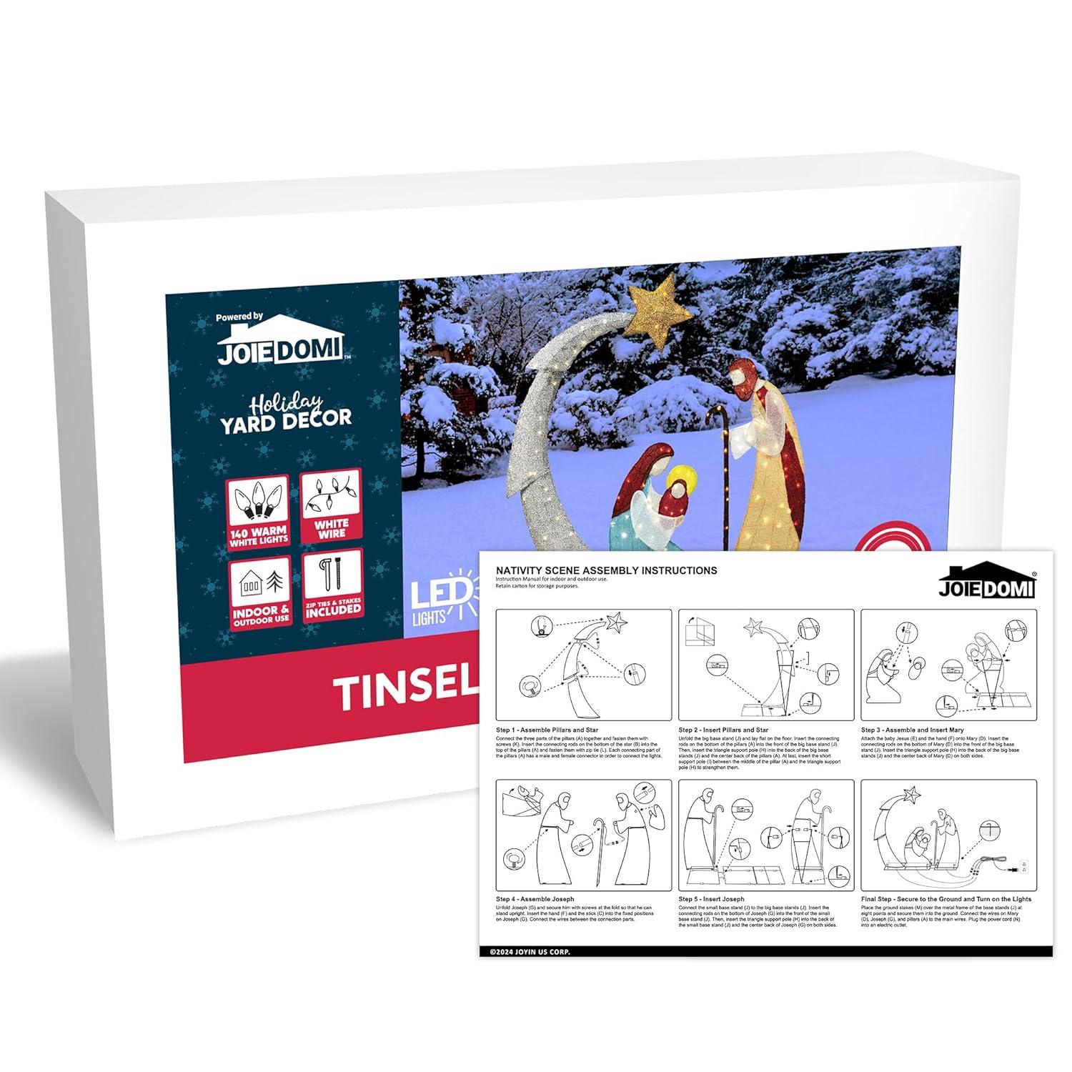 Joiedomi 5FT Christmas Nativity Scene Yard Light with Pre-Lit LED Lights for Indoor Outdoor Garden, Lawn, Christmas Event, Christmas Eve Night Decoration