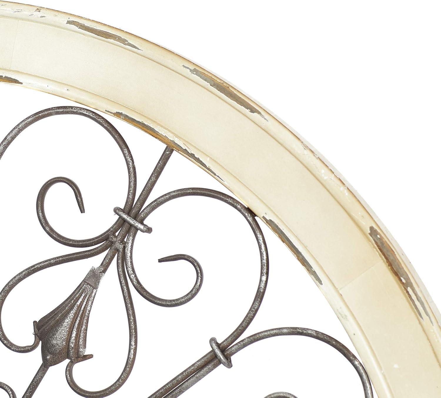 DecMode Brown Wood Arabesque Scroll Wall Decor with Metal Fleur De Lis Relief