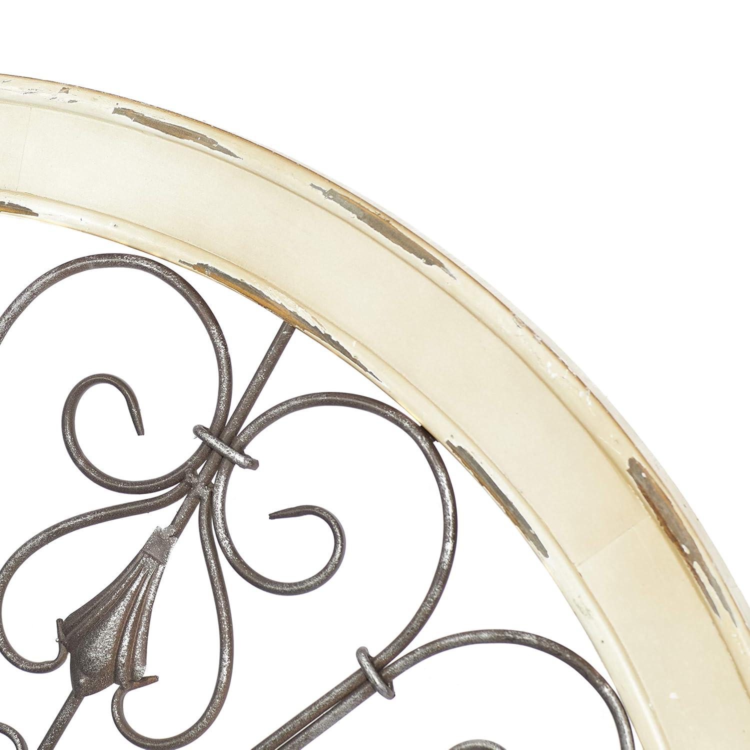 DecMode Brown Wood Arabesque Scroll Wall Decor with Metal Fleur De Lis Relief