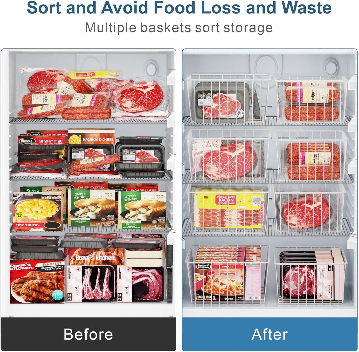 4 Pack Metal Wire Food Storage Basket for Kitchen, Decorative Baskets for Shelves, Basket Organizer with Handles, Large Bathroom Decor Organizer for Organizing,Household Pantry Baskets,White