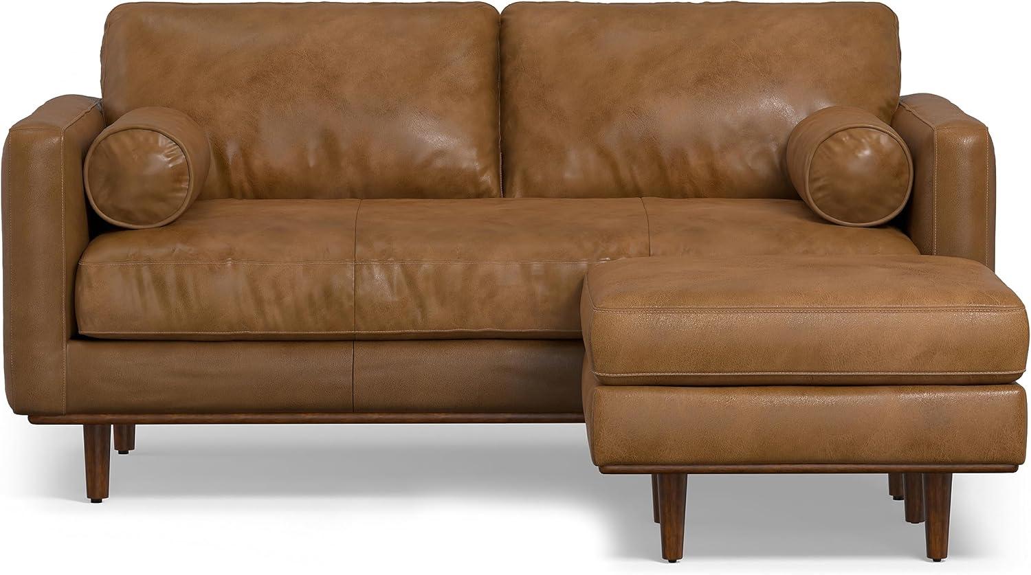 Simpli Home Morrison  Sofa and Ottoman Set in Genuine Leather