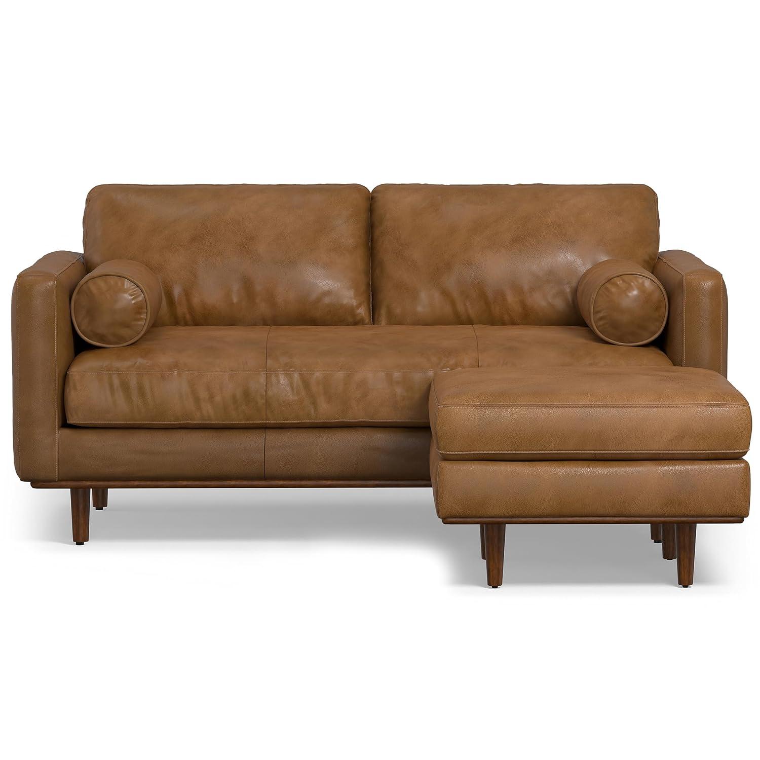 Simpli Home Morrison  Sofa and Ottoman Set in Genuine Leather