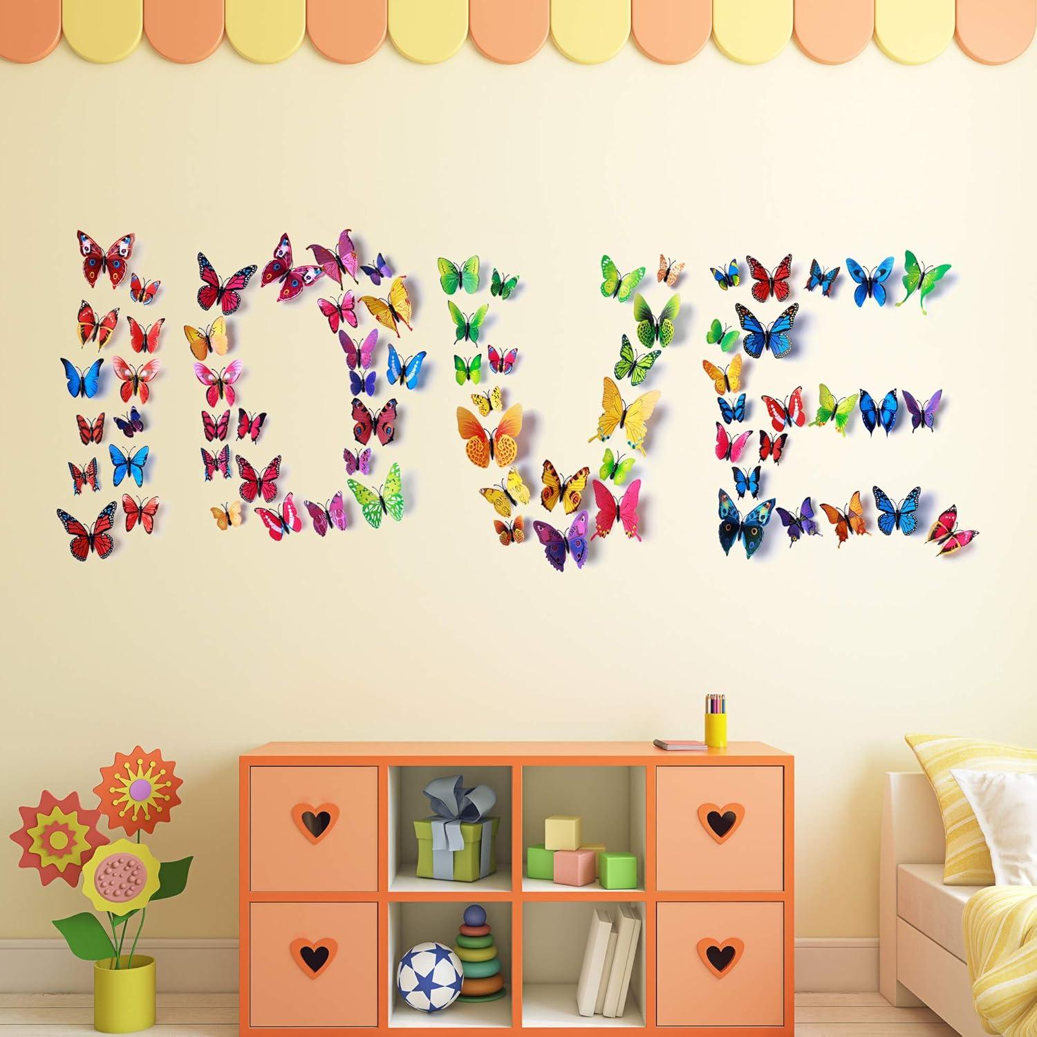 Amaonm 72 Pcs 6 Packages Beautiful 3D Butterfly Wall Decals Removable DIY Home Decorations Art Decor Wall Stickers & Murals for Babys Bedroom Tv Background Living Room (Colorful, Six Color) Colorful
