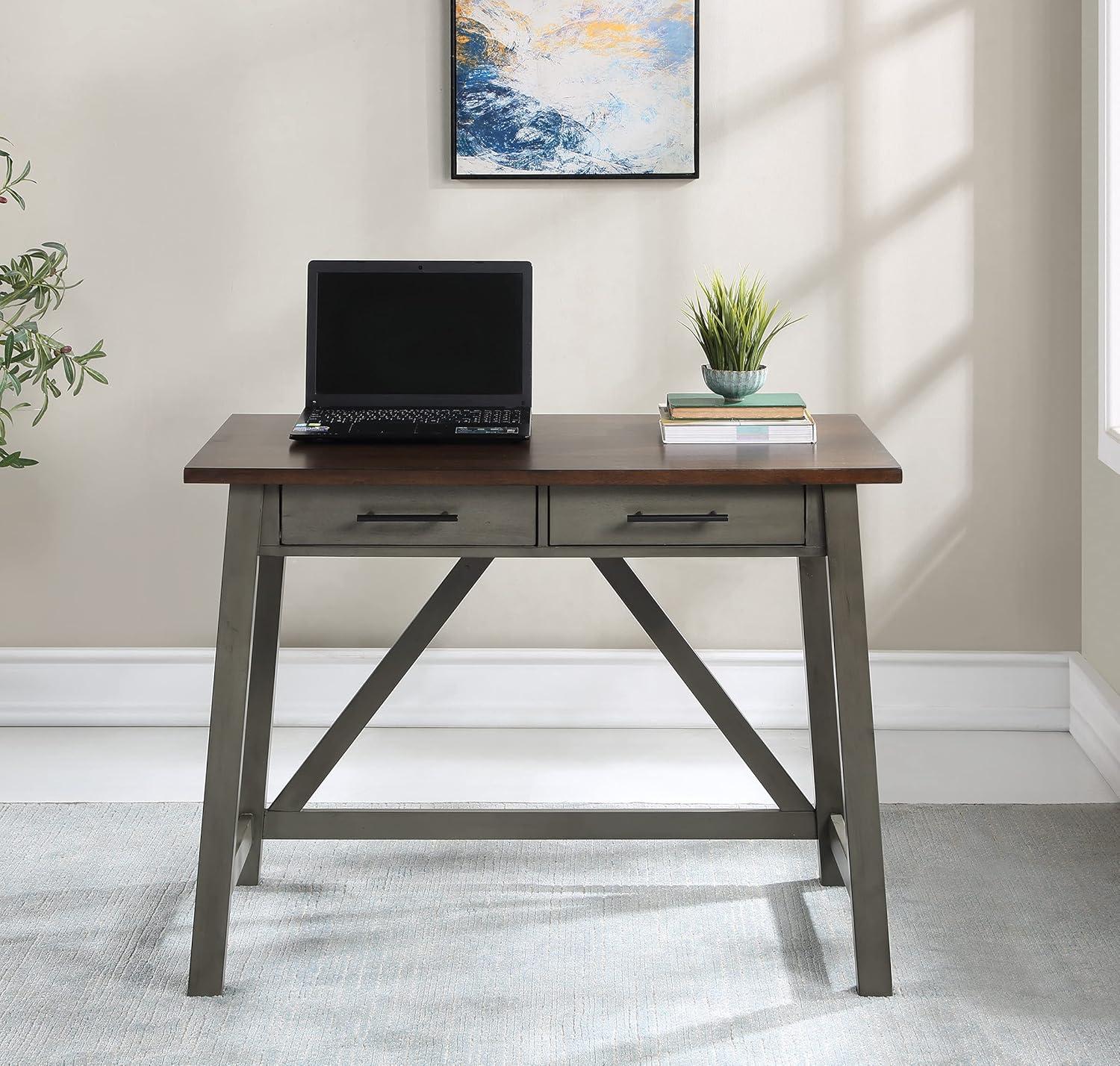 Milford Rustic Writing Desk w/ Drawers in Slate Gray Engineered Wood