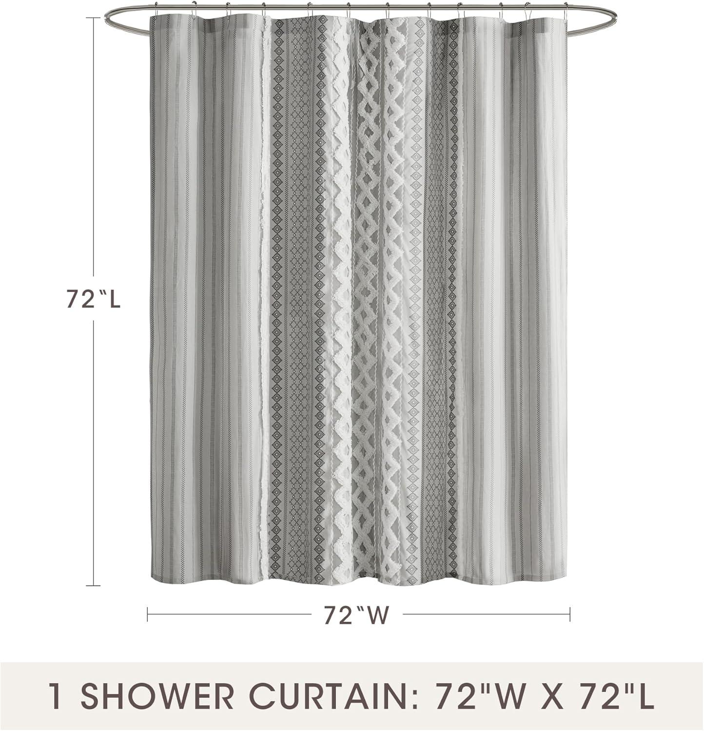 INK+IVY Imani 100% Cotton Printed Shower Curtain with Chenille