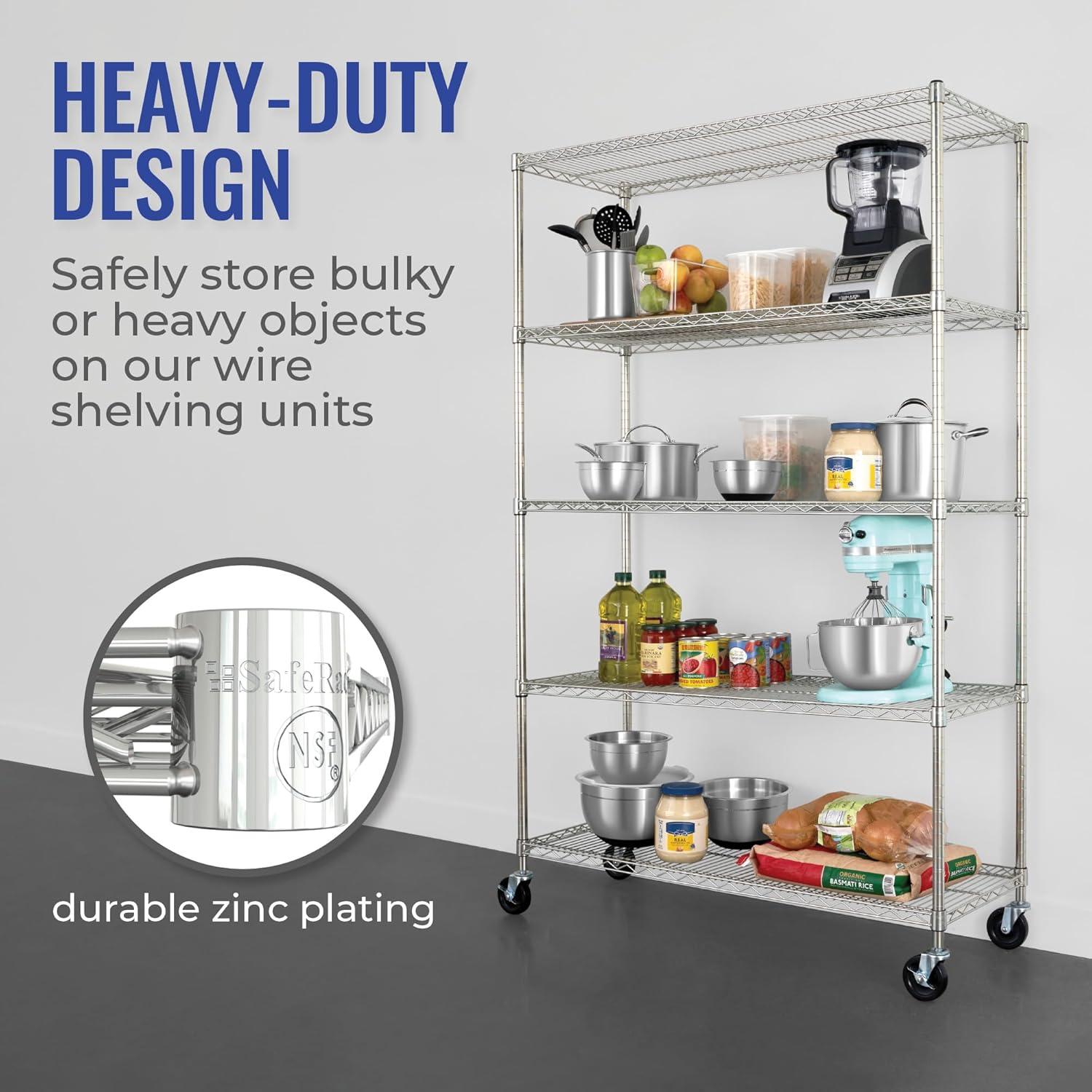 Zinc Finish 5-Tier Heavy-Duty Wire Shelving Unit, 18"x48"x72"