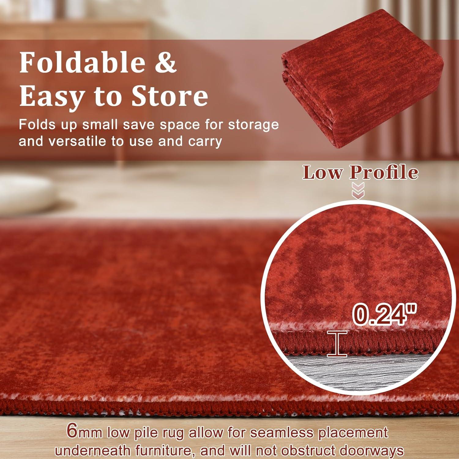 Garvee 9' x 12' Large Machine Washable Area Rug Modern Solid Rug Non-Slip Low-Pile Contemporary Indoor Area Rug for Home Office Bedroom, Red