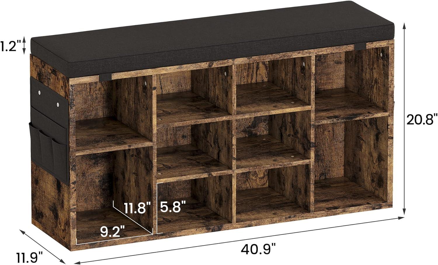 Towallmark 41" Shoe Storage Bench Cubby Organizer for Entryway, Shoe Bench Storage Rack with Foam Pad Seating Cushion for Hallway Bedroom Living Room Dorm and Small Apartment (Grey)