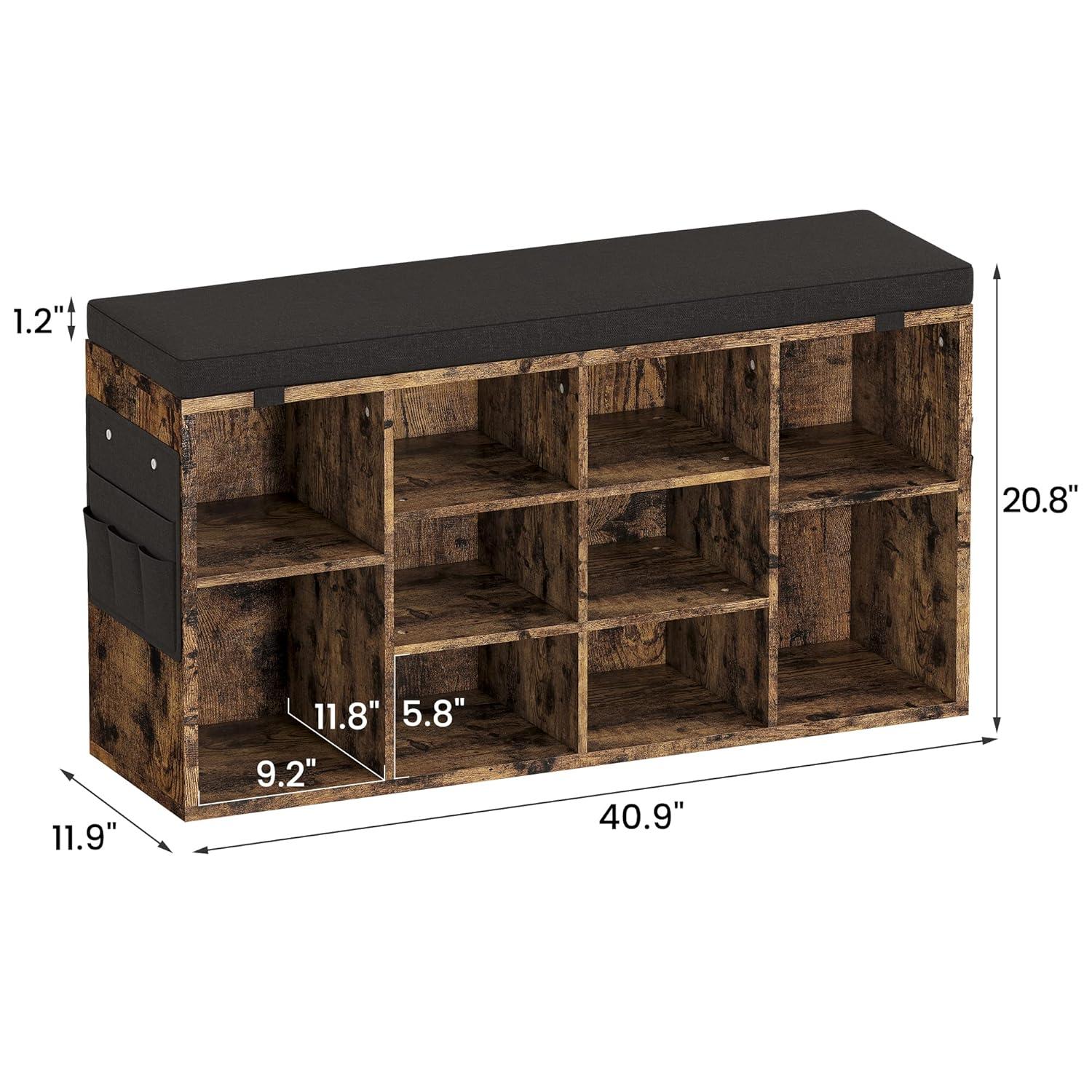 Towallmark 41" Shoe Storage Bench Cubby Organizer for Entryway, Shoe Bench Storage Rack with Foam Pad Seating Cushion for Hallway Bedroom Living Room Dorm and Small Apartment (Grey)